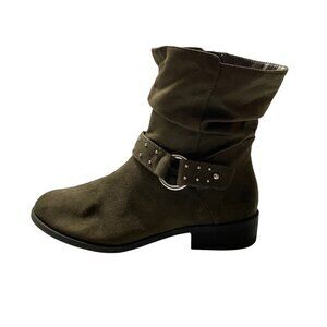 American Eagle Women's Green Faux Suede Embellished Buckle Slouchy Booties 6.5
